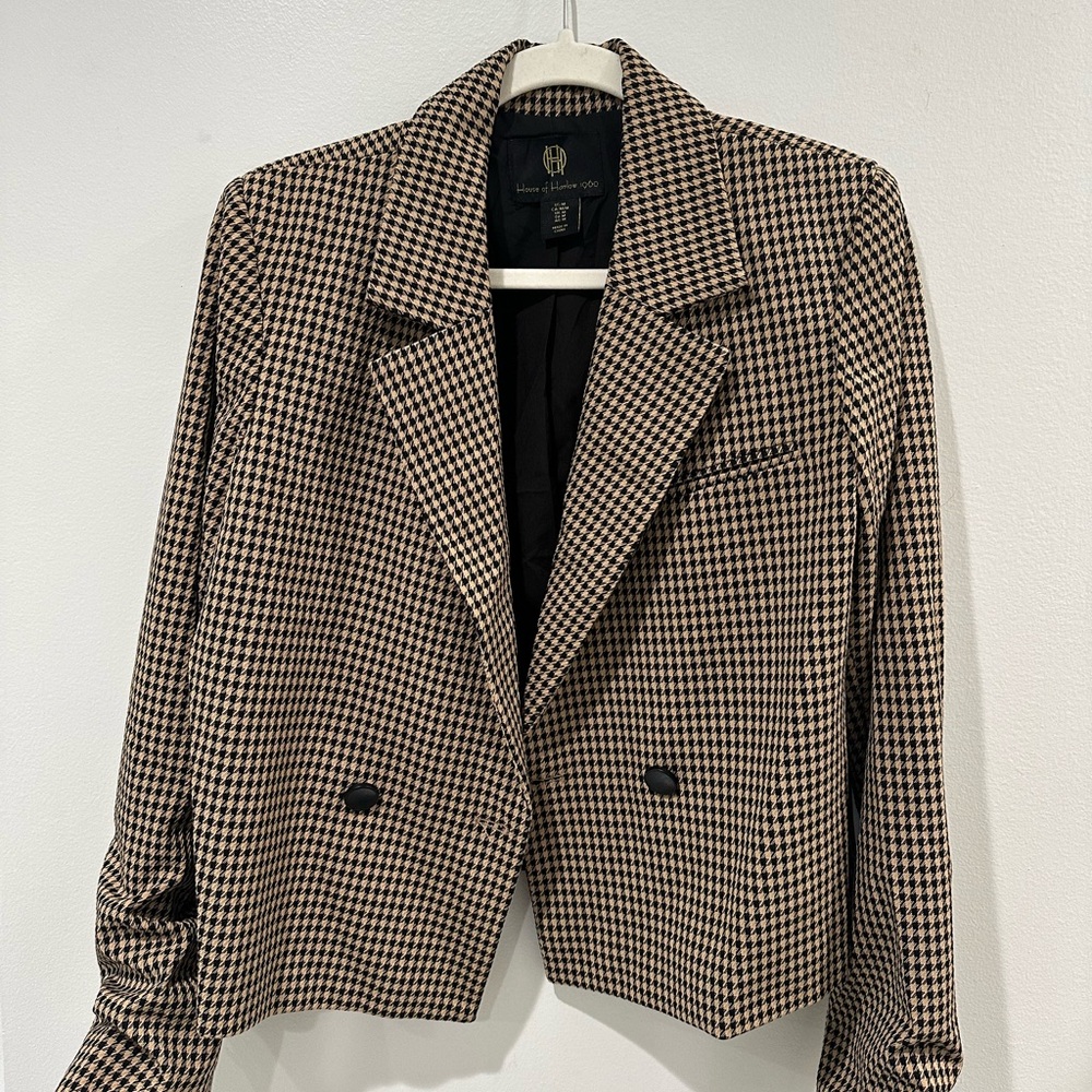 House of Harlow 1960 Black and Brown Houndstooth Blazer